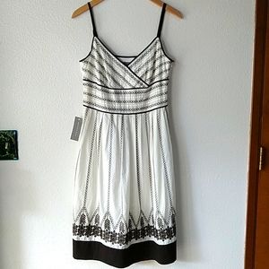 Ann Taylor Embroidered Dress White & Brown 8